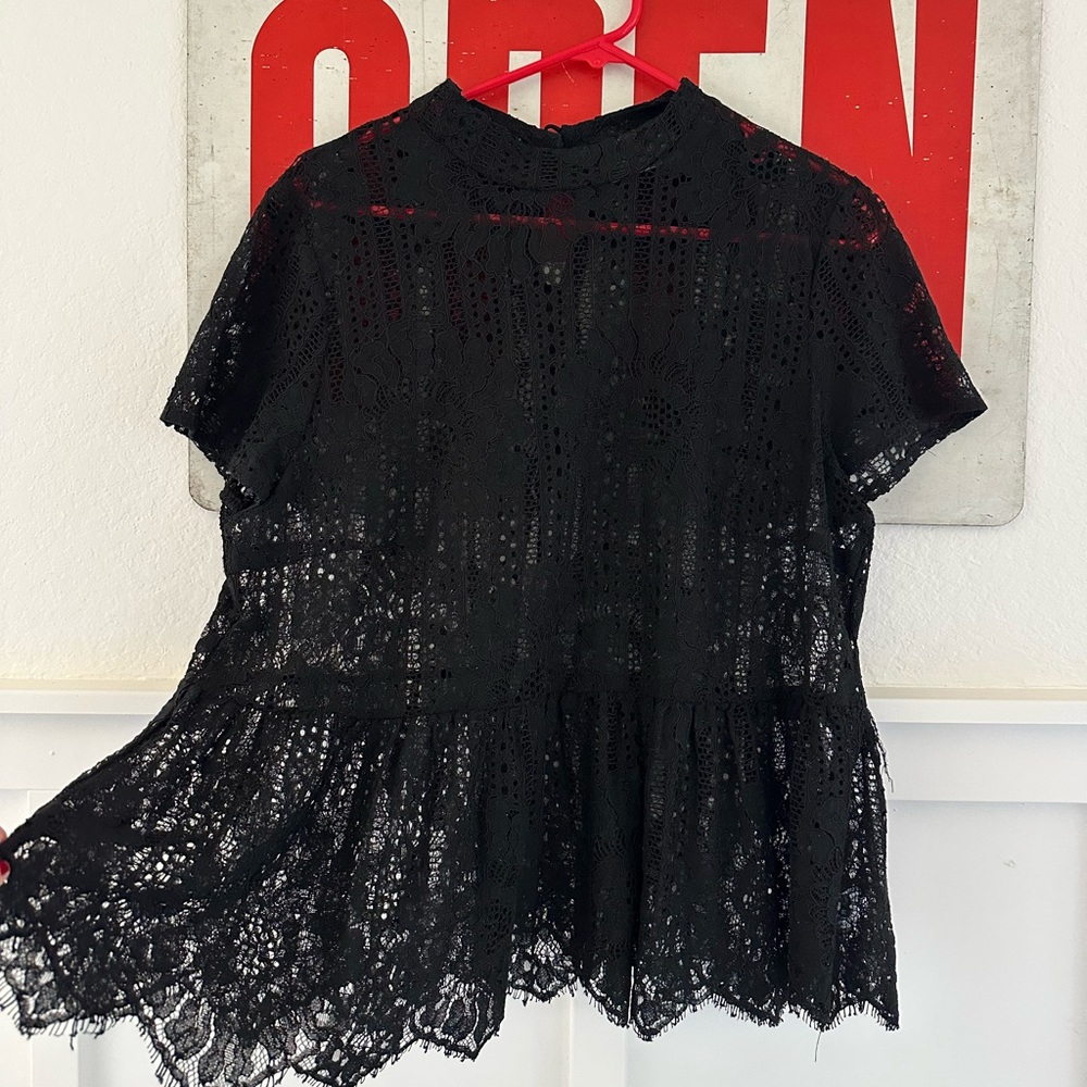 Everleigh Black Peplum Blouse with Mandarin Collar